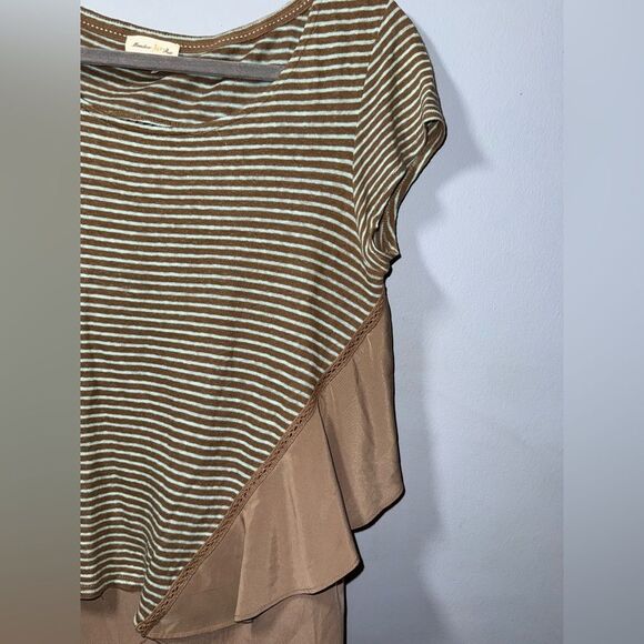 Anthropologie Meadow Rue taupe and teal striped Linen Swing top size Small EUC - Picture 2 of 9